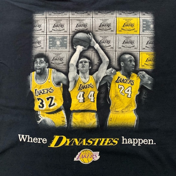 Vintage LA Lakers Kobe Bryant Jerry West Dynasty Championship T-Shirt Size M/L - Picture 2 of 5